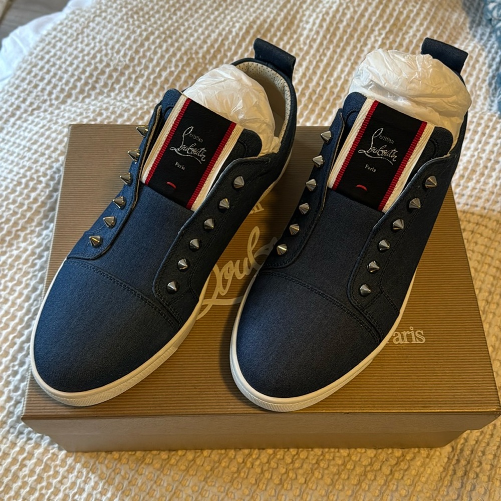 Christian Louboutin fav fique denim low top sneaker trainer blue flat sz 44